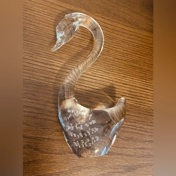 Graceful Bullicante Style Clear Glass Swan Figurine, Paperweight, Vintage - Picture 2 of 5